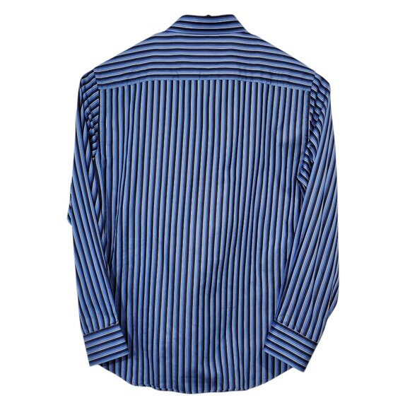 Bugatchi Uomo Mens XL Blue Black Striped Shaped Fit Long Sleeve Button-Up Shirt - Picture 2 of 10